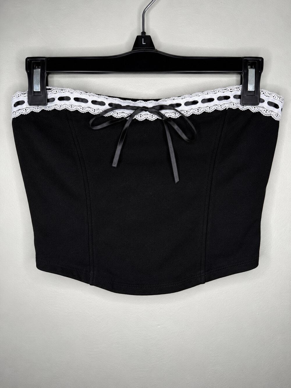 SHEIN Black Lace Trim Strapless Corset Tube Top Y2K Coquette Size Small